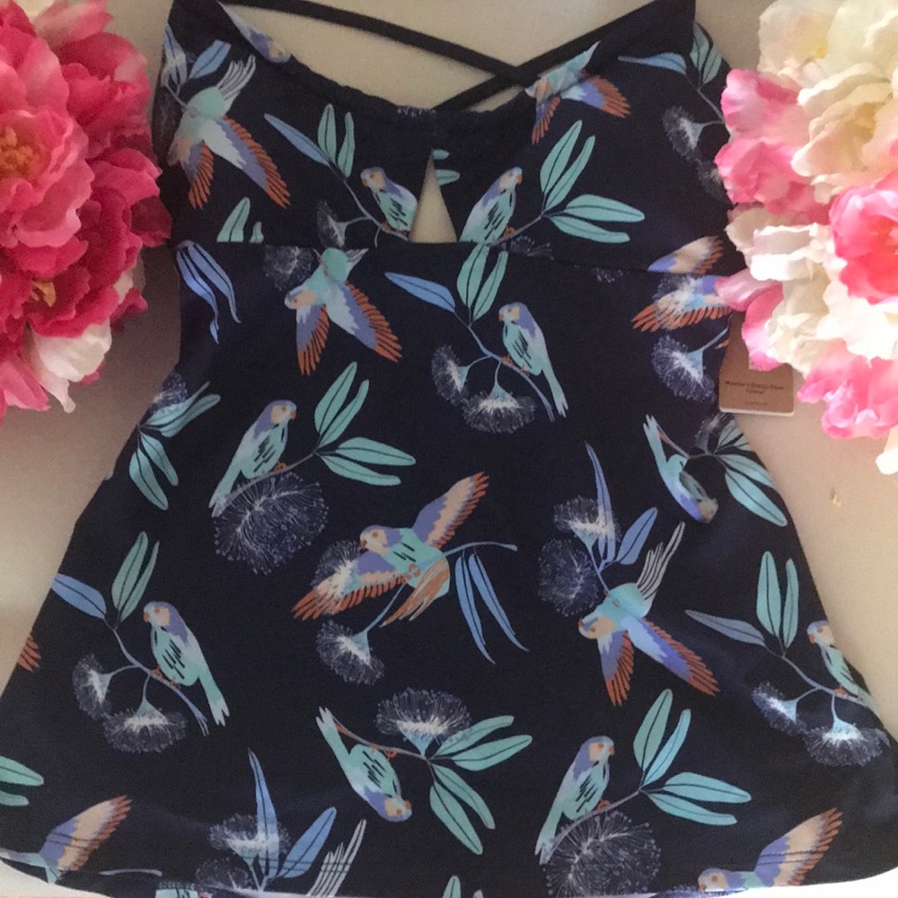 Patagonia parrots small new navy.   NWT tankiini top